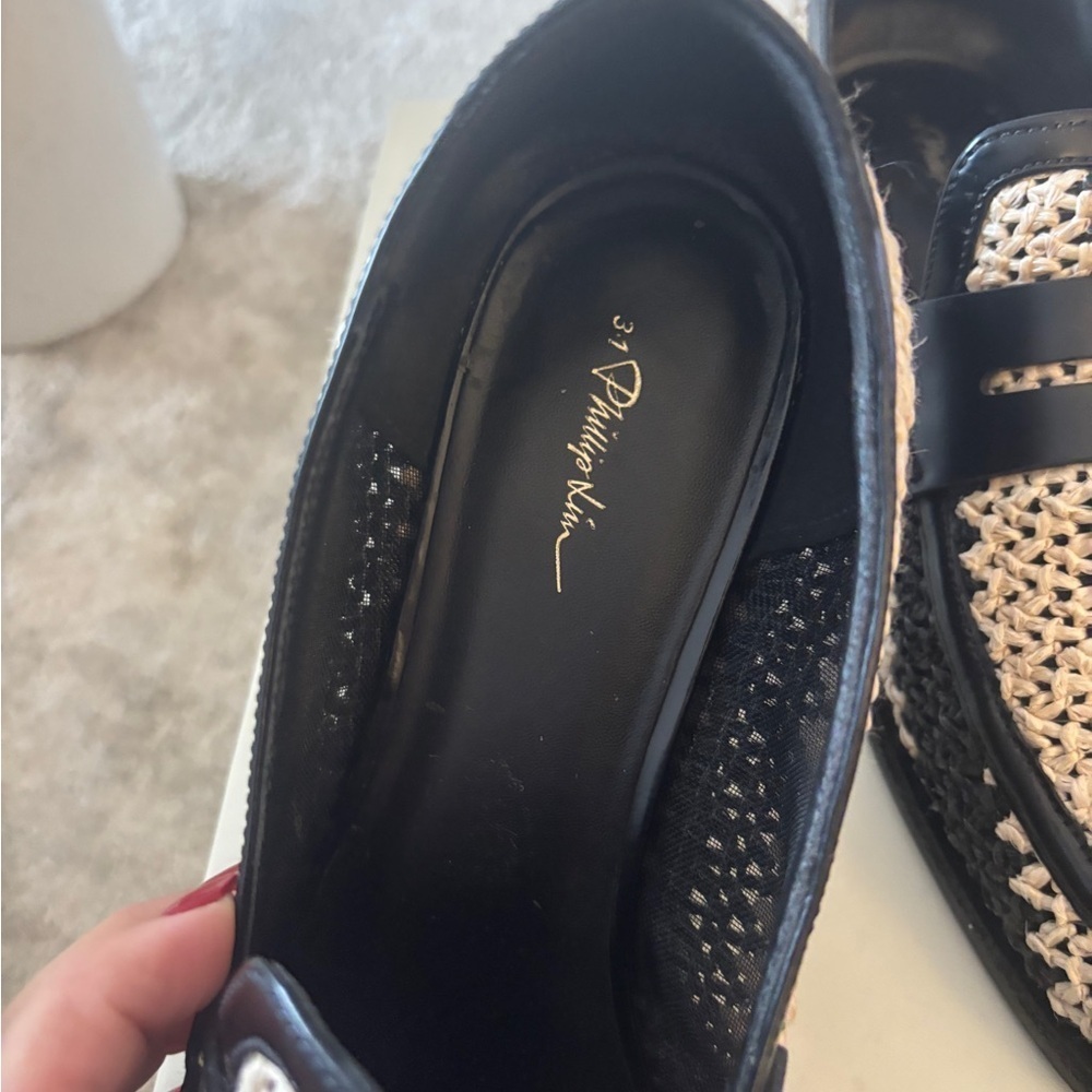 3.1 PHILLIP LIM Alexa leather-trimmed two-tone raffia loafers Size 11 - Picture 7 of 15